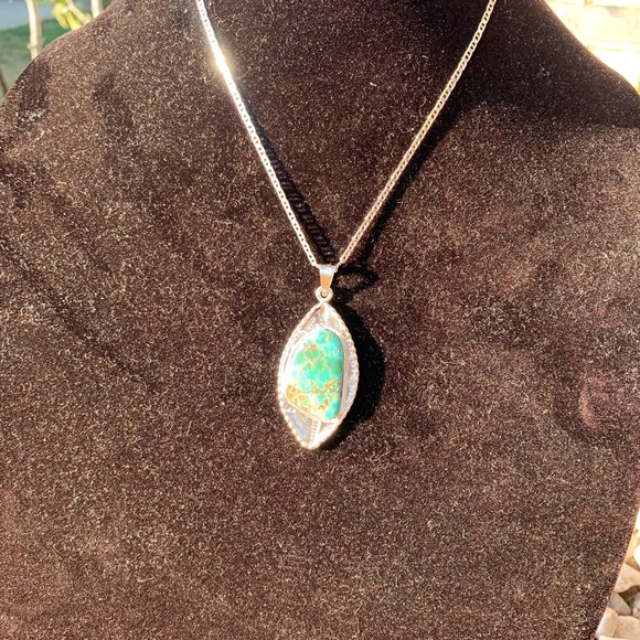 Silver Necklace with Turquoise Pendant - Picture 13 of 16